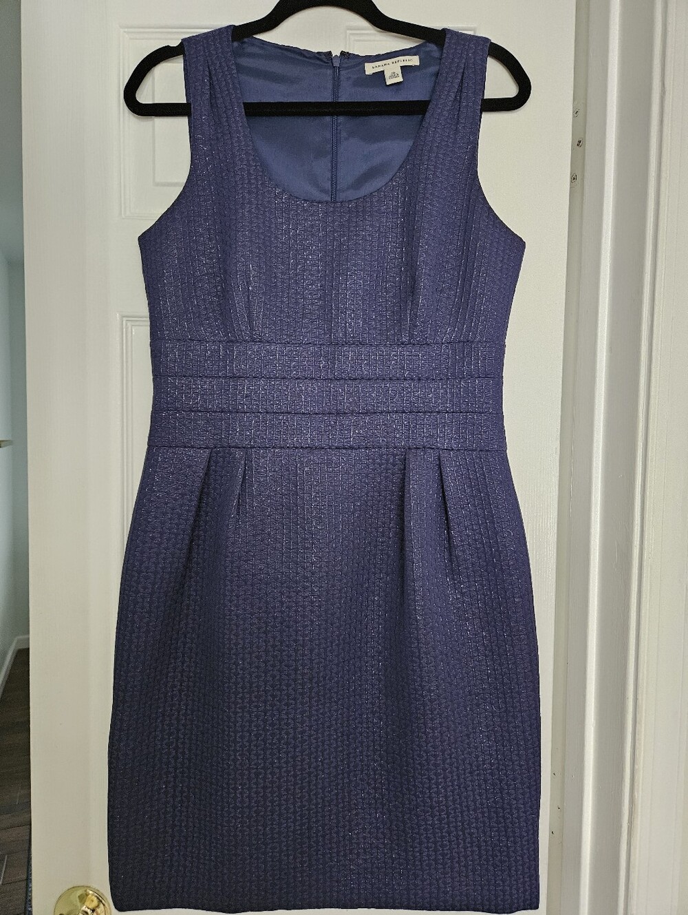 Banana Republic Blue Textured Fit & Flare Sleeveless Dress